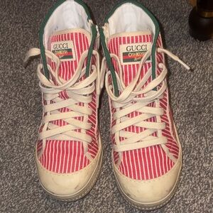 Gucci Kids Red and White Striped Sneakers